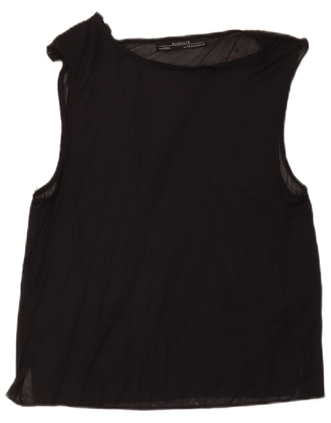 All Saints Dame ærmeløs bluse Top UK 10 Small Black Acetate
