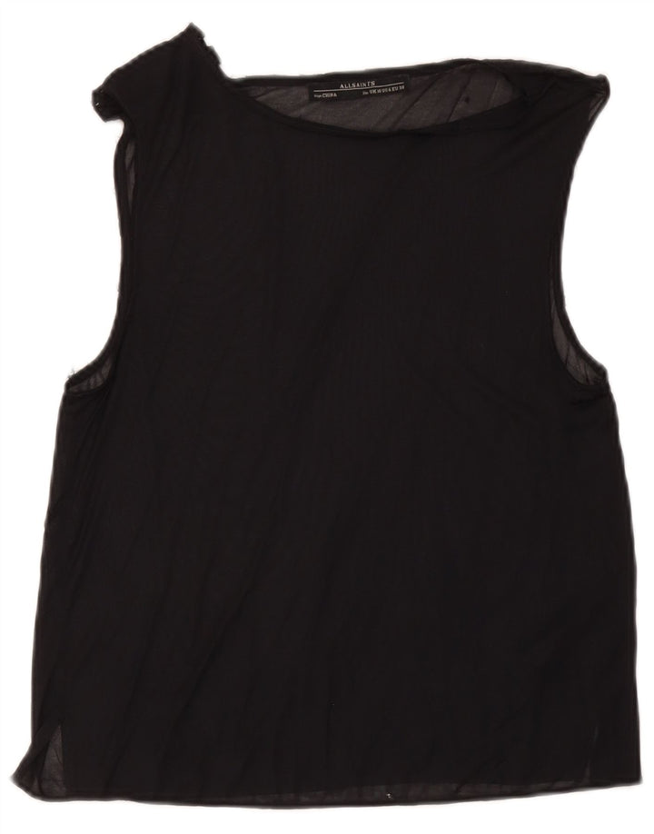 All Saints Dame ærmeløs bluse Top UK 10 Small Black Acetate