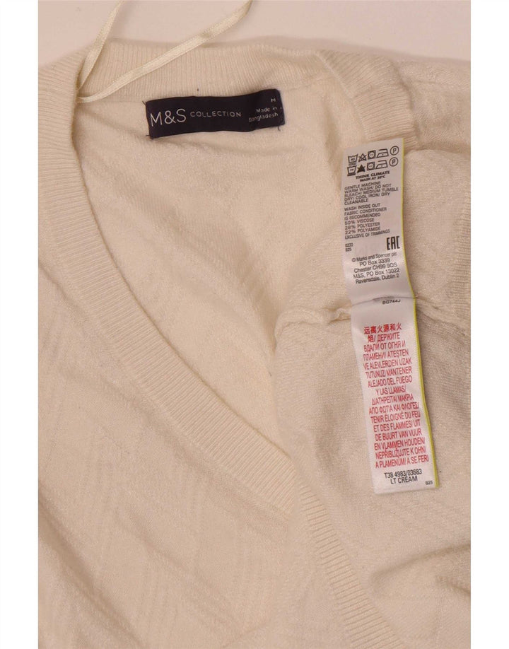Marks & Spencer Dame V-hals sweater UK 14 Medium Off White Chevron