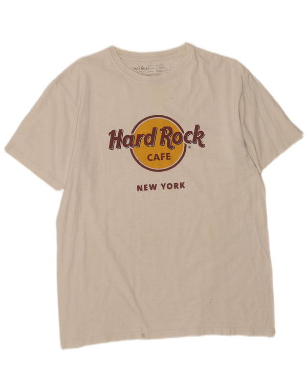 Hard Rock Cafe Herre New York Grafisk T-Shirt Top Stor Hvid Bomuld