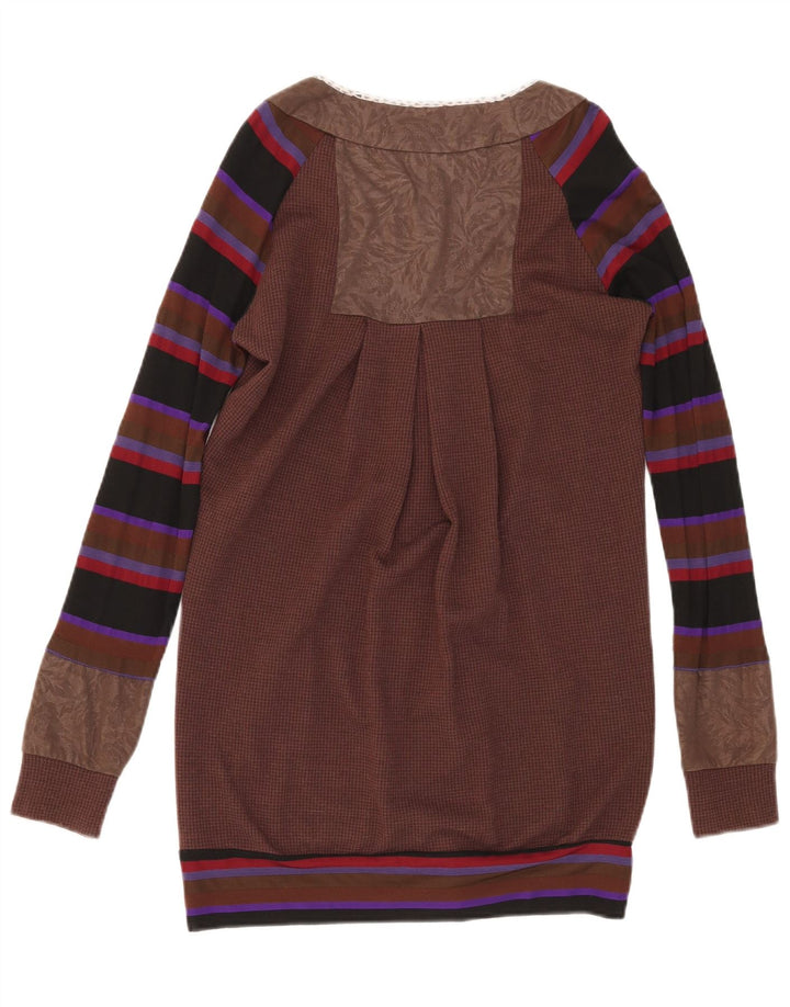 Vintage dame longline cardigan sweater EU 38 medium brun stribet bomuld