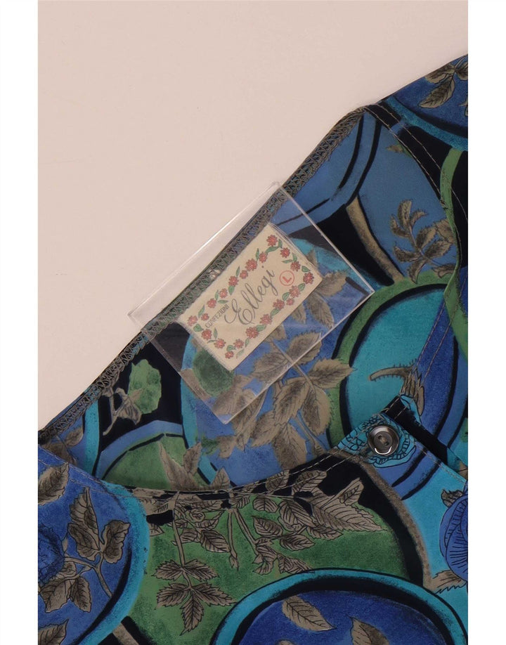 Vintage Dame Bluse Top UK 16 Large Blue Floral Silke
