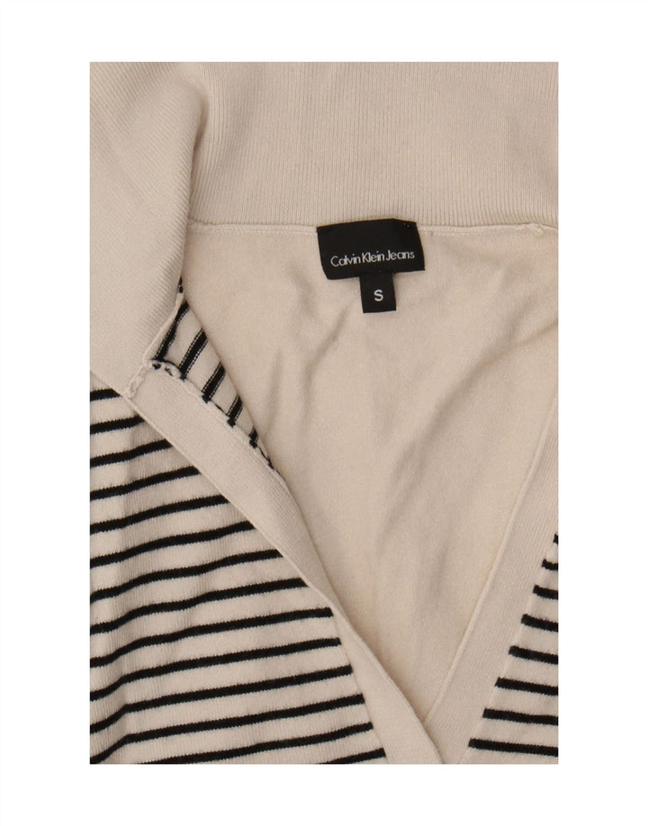 CALVIN KLEIN JEANS Dame Polo Neck Jumper Sweater UK 10 Small Off White