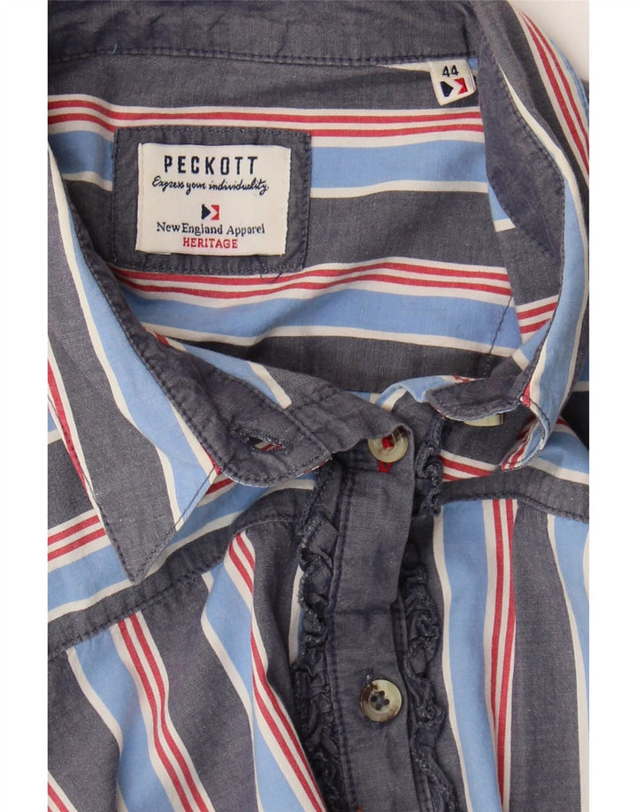 PECKOTT Womens Heritage Ruffle Front Shirt EU 44 XL Blue Striped Vintage Peckott and Second-Hand Peckott from Messina Hembry 