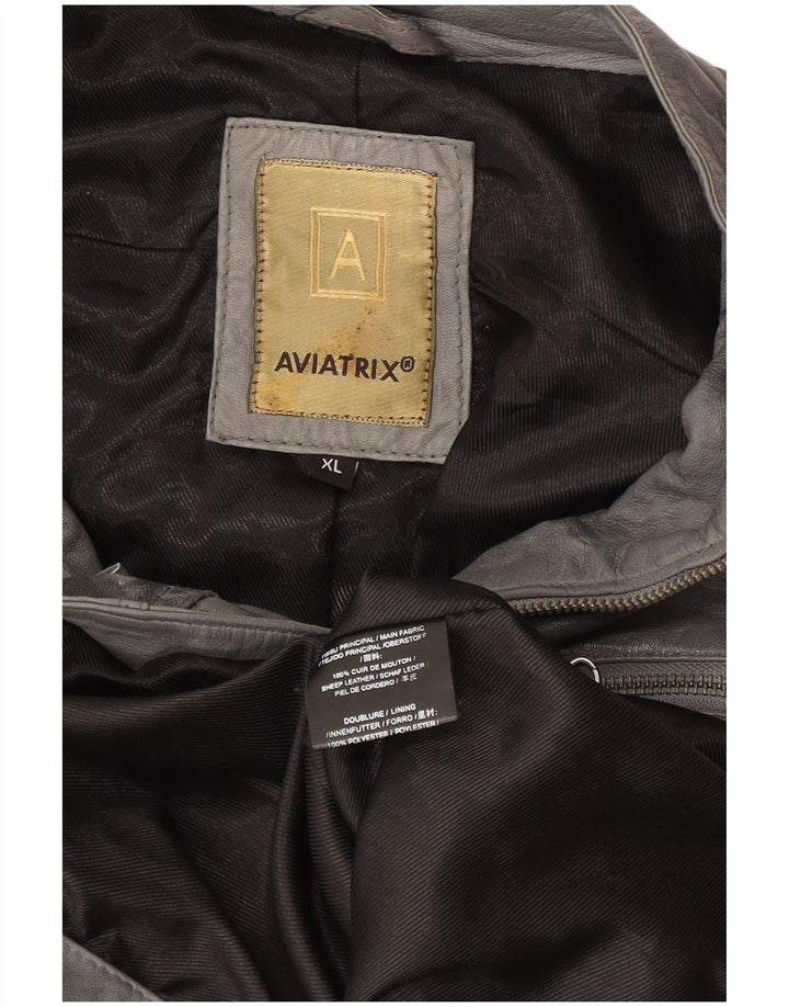 Aviatrix Dame Læder Biker Jacket UK 18 XL Grå Læder
