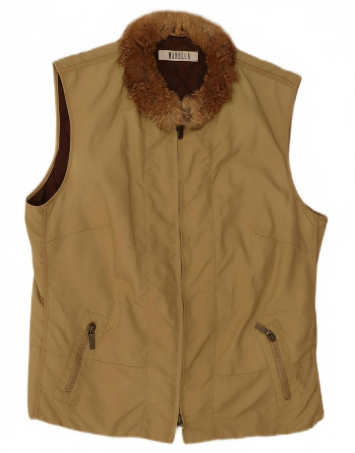 MARELLA Womens Gilet UK 14 Large Khaki Polyester