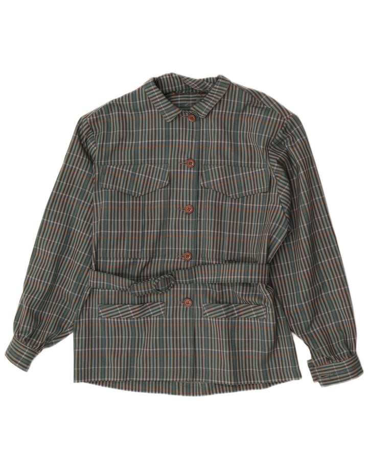 Michael Jacobs Dame Overshirt Shirt UK 10 Small Green Plaid Polyester