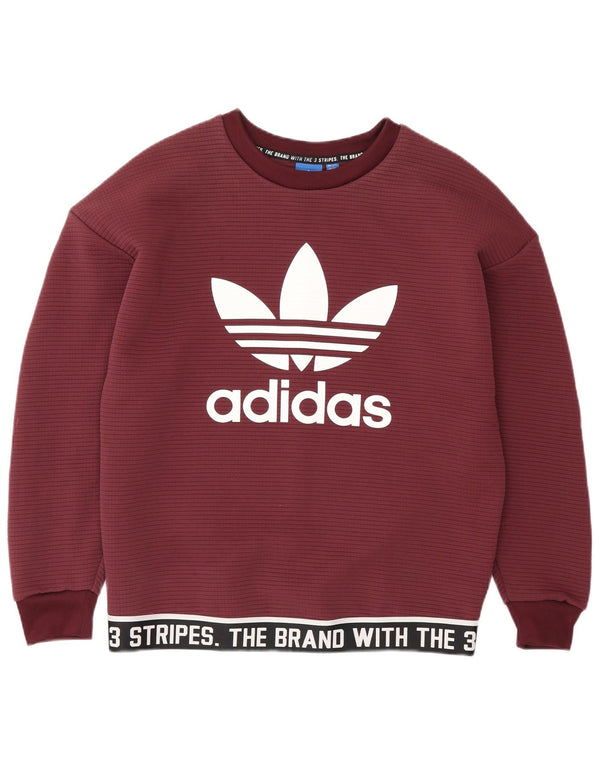 Adidas Womens Graphic Oversized Sweatshirt Jumper UK 6 XS Burgundy