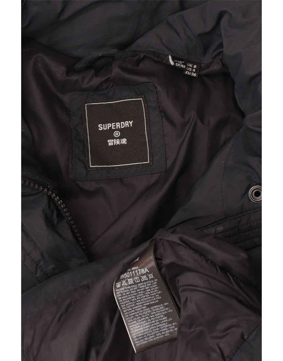 Superdry polstret jakke til kvinder UK 8 Lille sort nylon
