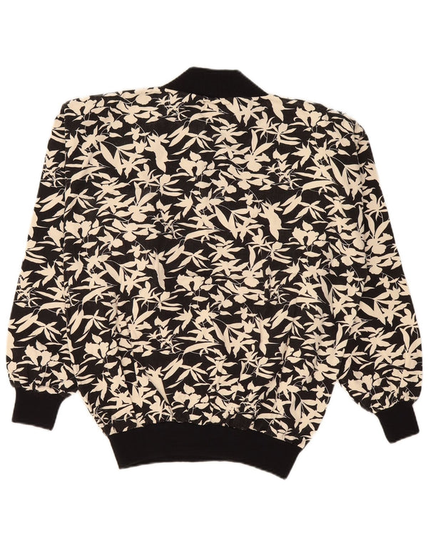 Vintage Dame Sweatshirt Jumper UK 16 Large Black Floral