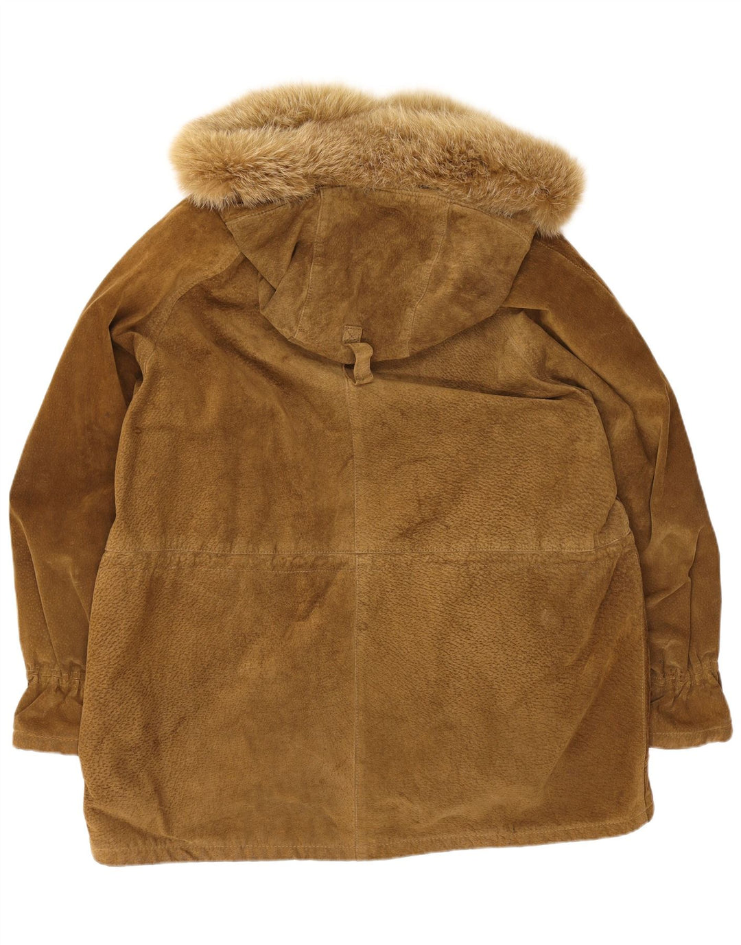 Vintage Dame Oversized Hætte Ruskind Overfrakke EU 44 XL Beige