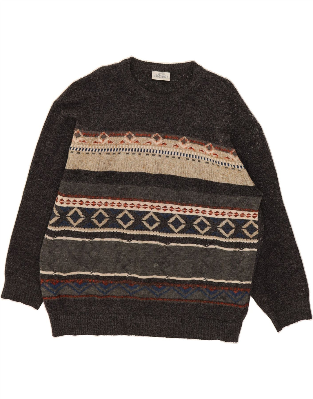 G.PISANO Mens Crew Neck Jumper Sweater XL Grey Fair Isle Vintage G.Pisano and Second-Hand G.Pisano from Messina Hembry 