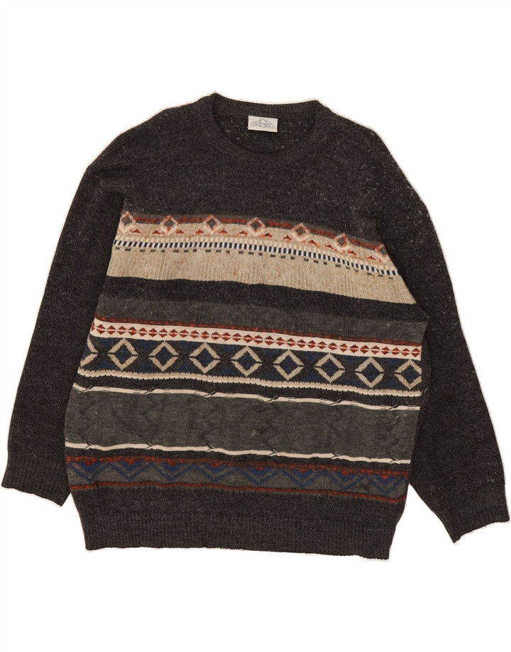 G.PISANO Mens Crew Neck Jumper Sweater XL Grey Fair Isle Vintage G.Pisano and Second-Hand G.Pisano from Messina Hembry 