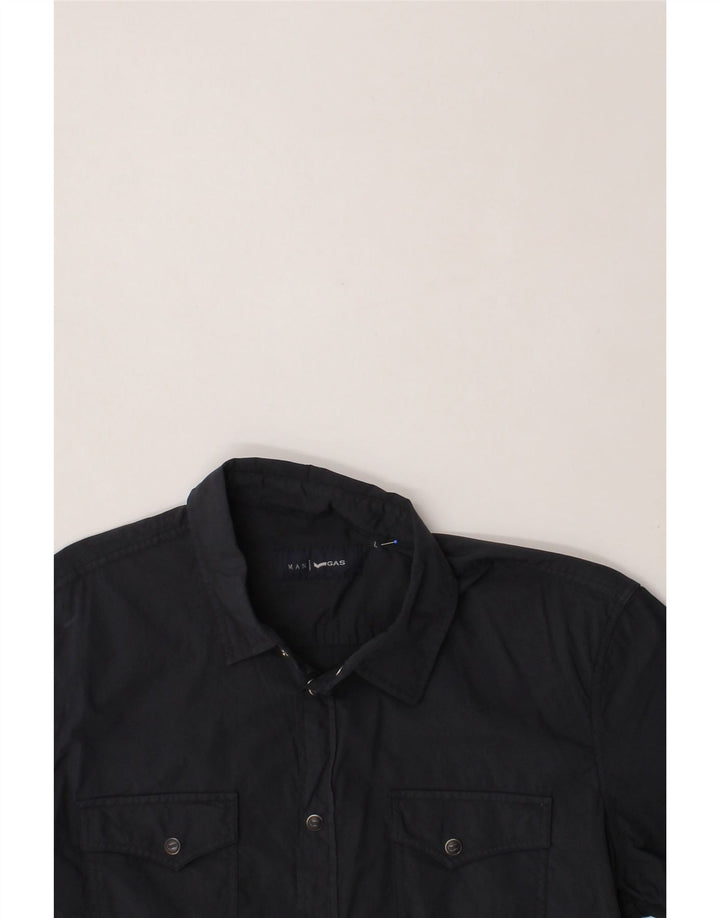 GAS Mens Short Sleeve Shirt Large Navy Blue Cotton Vintage Gas and Second-Hand Gas from Messina Hembry 