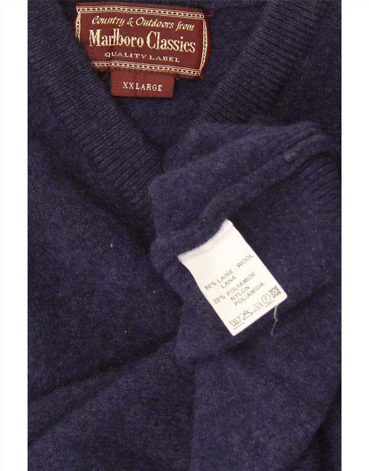 Marlboro Classics Herre V-hals sweater 2XL marineblå uld