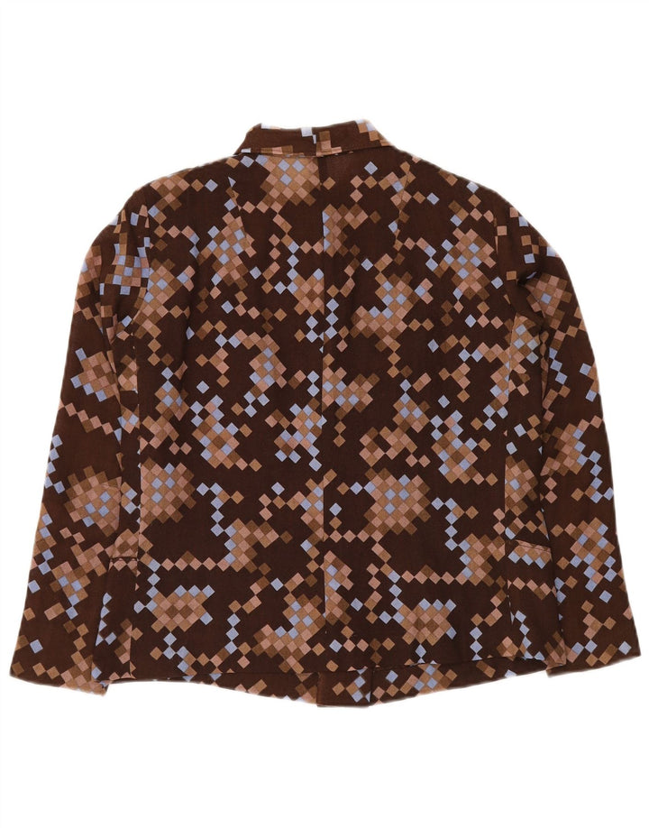 VINTAGE Bomberjakke til kvinder UK 12 Medium Brun Geometrisk