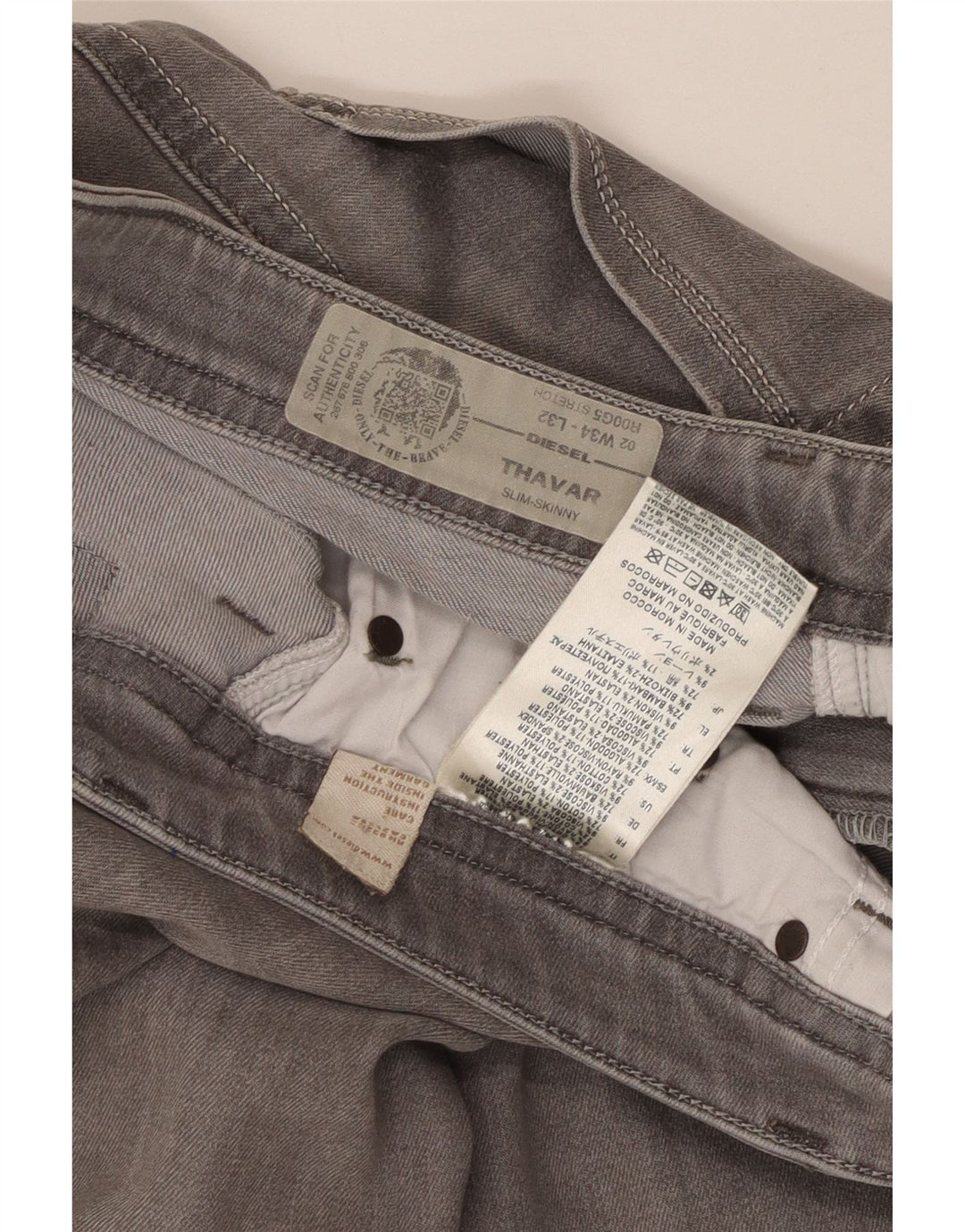 DIESEL Dame Thavar Slim Skinny Jeans W34 L32 Grå Bomuld