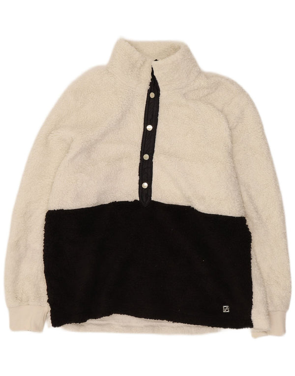 Calvin Klein Dame Oversized Fleece Jumper UK 14 Medium White Colourblock
