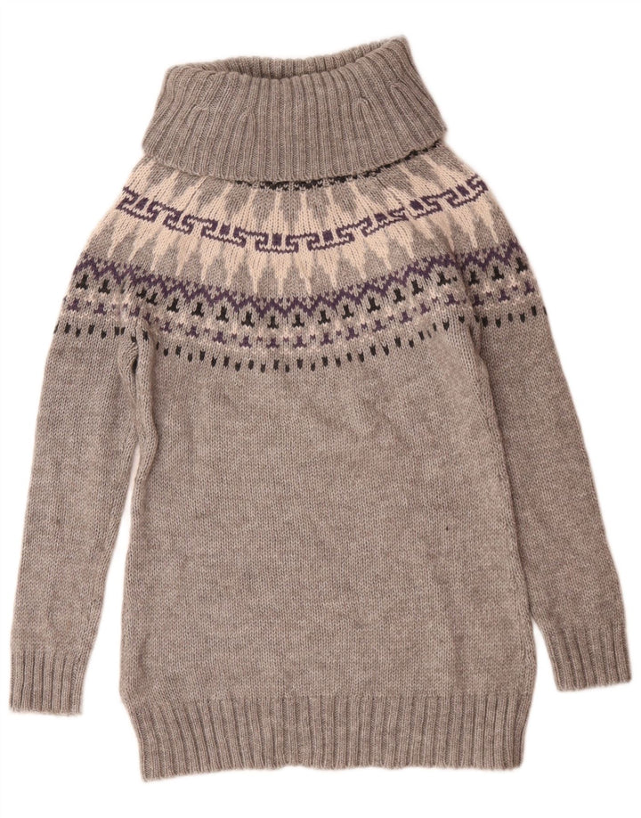 Marks & Spencer Dame Rullehalstrøje trøje UK 12 Medium Grey Fair Isle