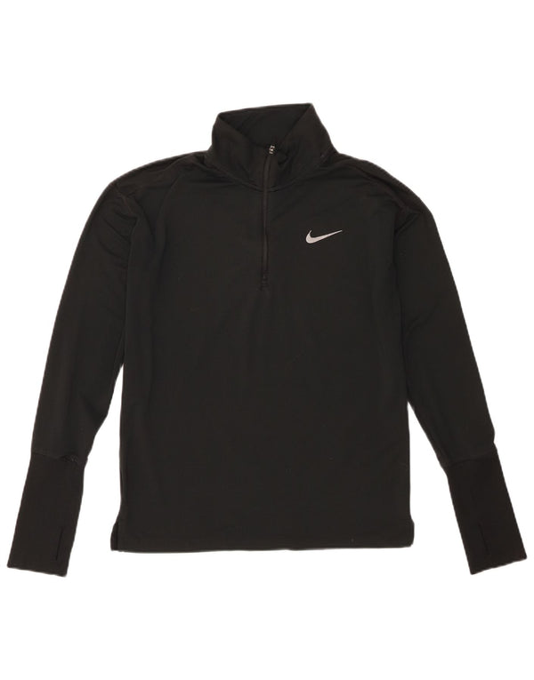Nike Dame Dri Fit Pullover med lynlås-hals Træningsdragt Top UK 6 XS Sort Polyester