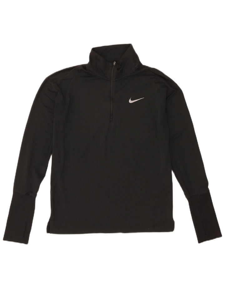 Nike Dame Dri Fit Pullover med lynlås-hals Træningsdragt Top UK 6 XS Sort Polyester