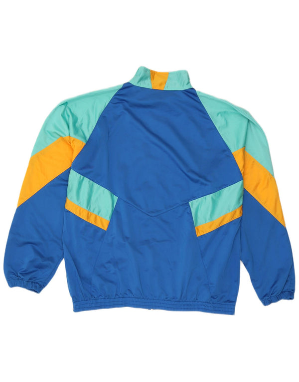 Vintage Herre grafisk træningsdragt Topjakke XL Blå Colourblock Polyester
