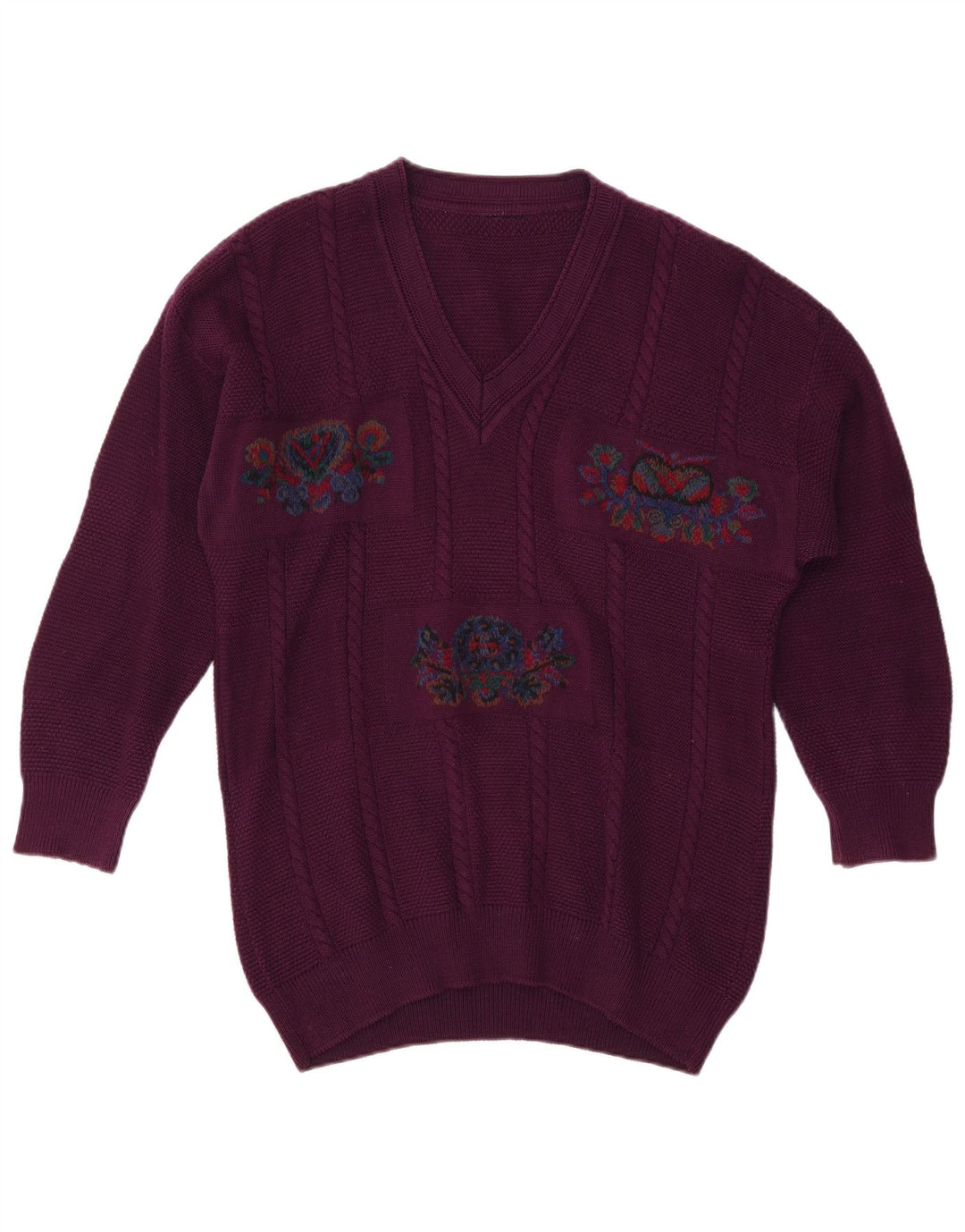 VINTAGE Herre V-hals sweater XL Lilla Floral