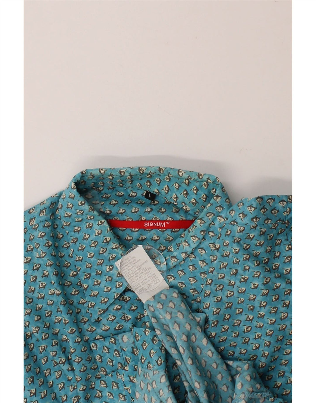 SIGNUM Mens Abstract Pattern Short Sleeve Shirt Large Blue Cotton Vintage Signum and Second-Hand Signum from Messina Hembry 