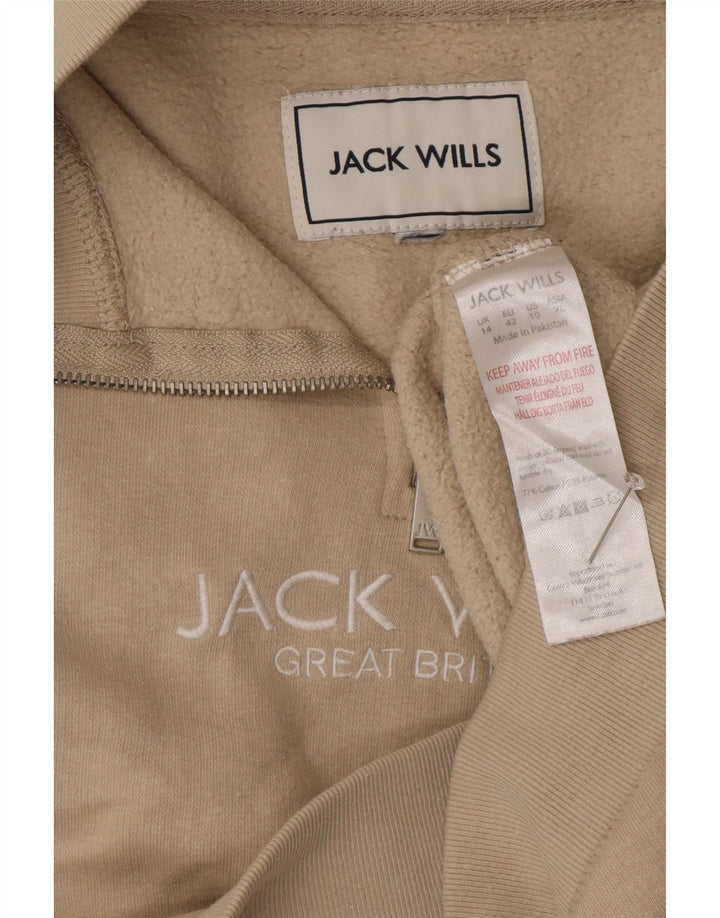 JACK WILLS Dame Oversized Zip Neck Sweatshirt Jumper UK 14 Large Beige