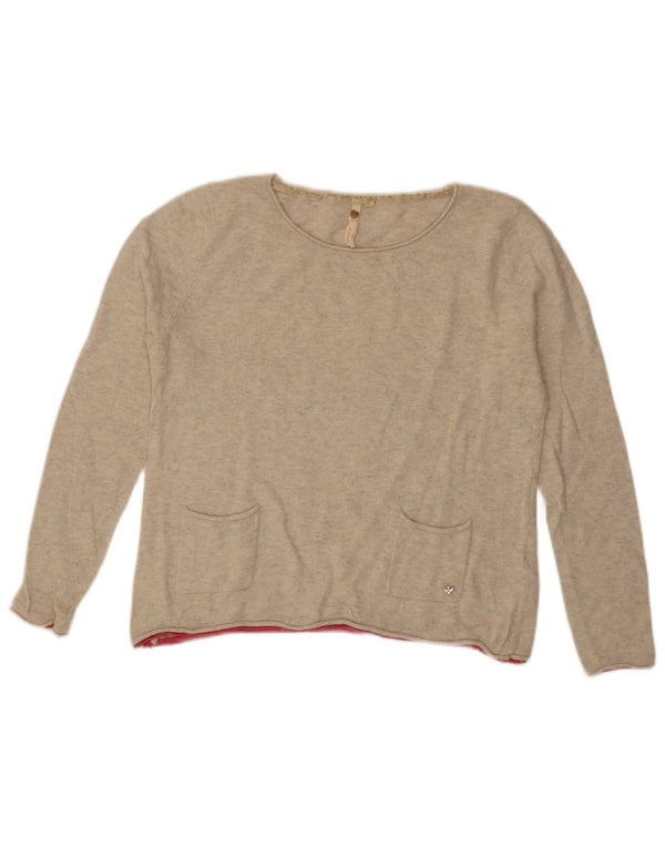 White Stuff Womens Crop Boat Neck Jumper Sweater UK 14 Large Beige Viscose