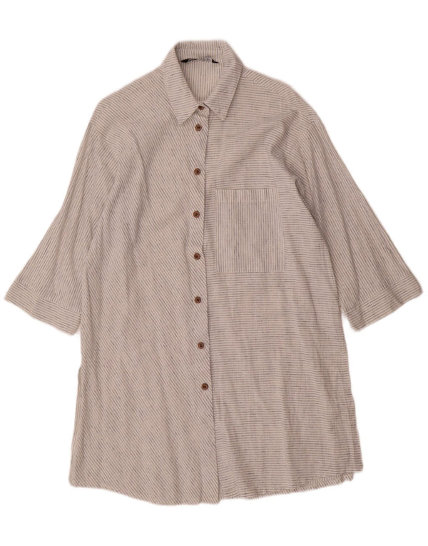 Zara 3/4 ærmer oversized skjortekjole til kvinder UK 6 XS hvid nålestribe