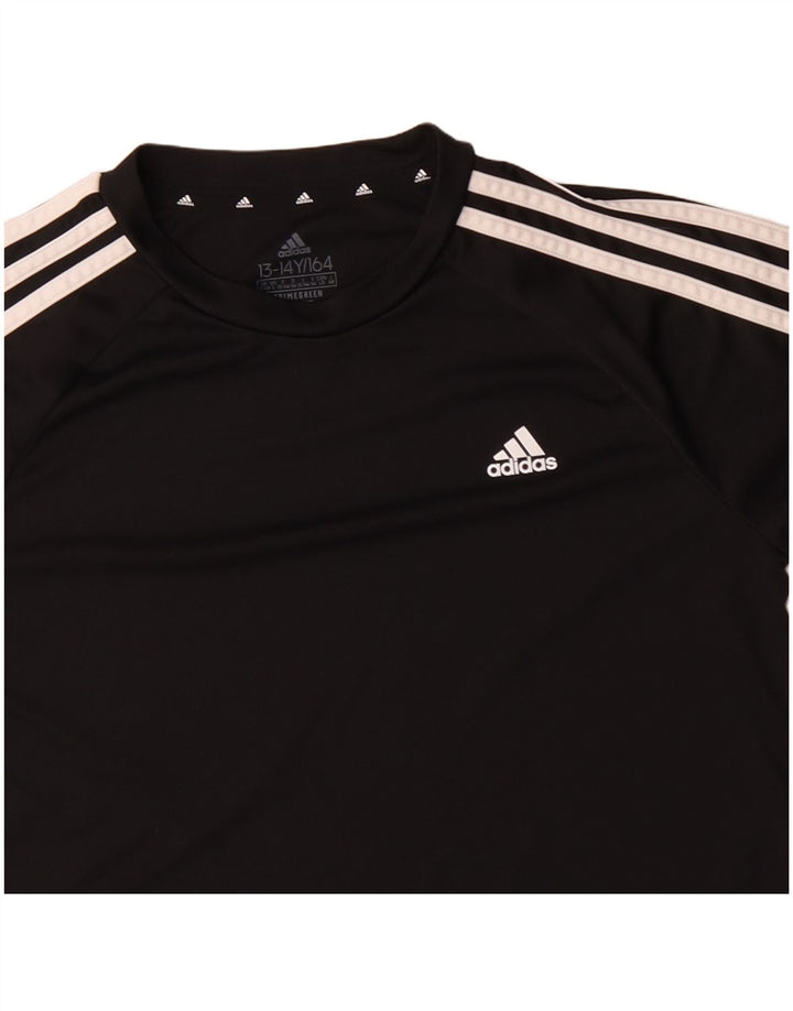 ADIDAS Boys Aeroready T-Shirt Top 13-14 Years Black Polyester