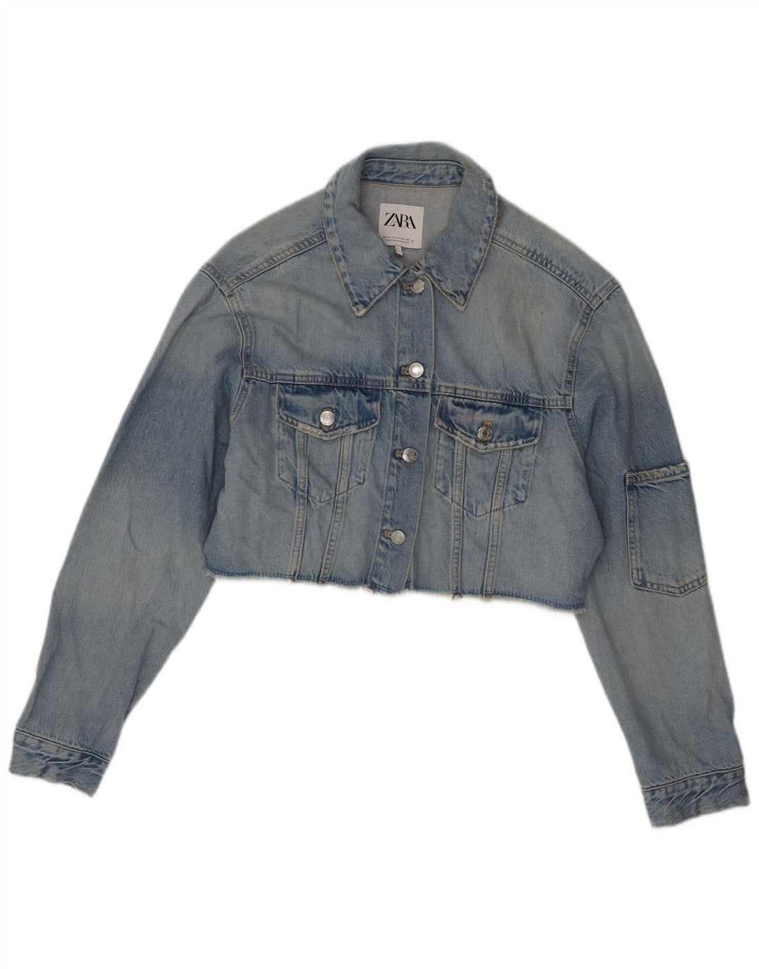 ZARA Womens Crop Oversized denimjakke UK 10 Small Blue Cotton