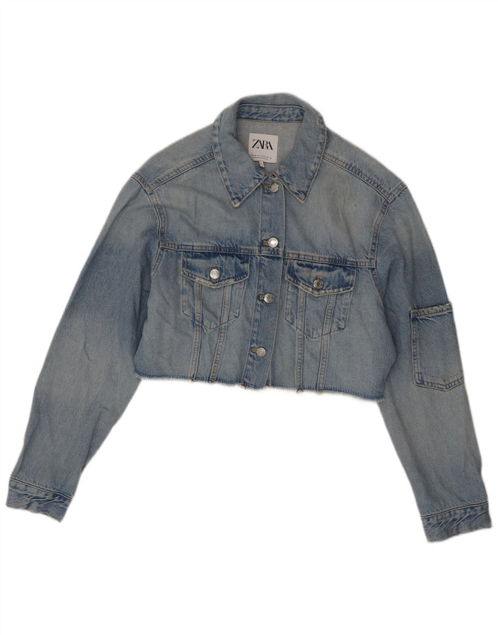ZARA Womens Crop Oversized denimjakke UK 10 Small Blue Cotton