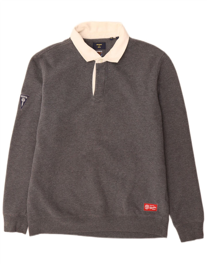 Superdry Polo-hals sweatshirt til mænd, stor grå bomuld