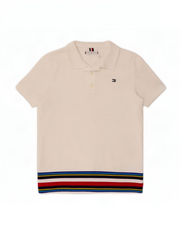 Tommy Hilfiger Dame Polo Shirt UK 10 Lille hvid stribet bomuld