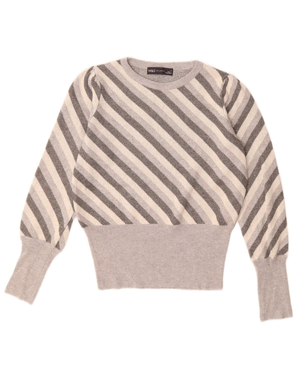 Marks & Spencer Dame sweater med rund hals DK 8 Lille grå stribet