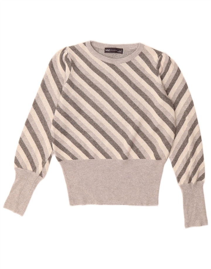 Marks & Spencer Dame sweater med rund hals DK 8 Lille grå stribet