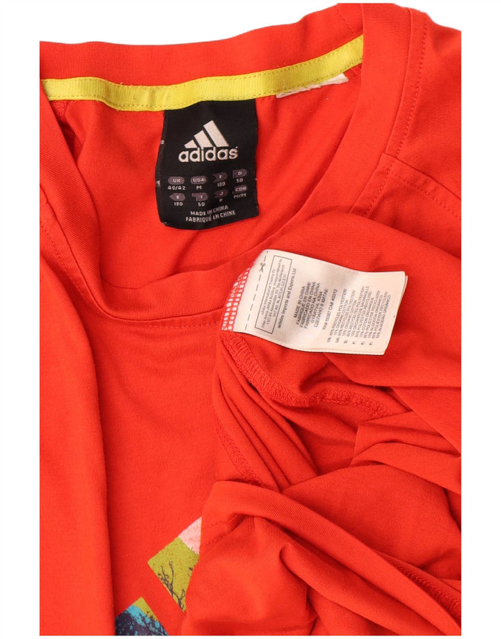 Adidas Herre Grafisk Top Langærmet UK 40/42 Medium Rød Polyester