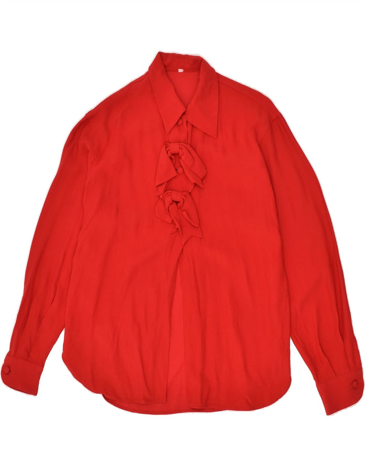 VINTAGE Womens Front Tie Shirt UK 16 Large Red Polyester | Vintage Vintage | Thrift | Second-Hand Vintage | Used Clothing | Messina Hembry 