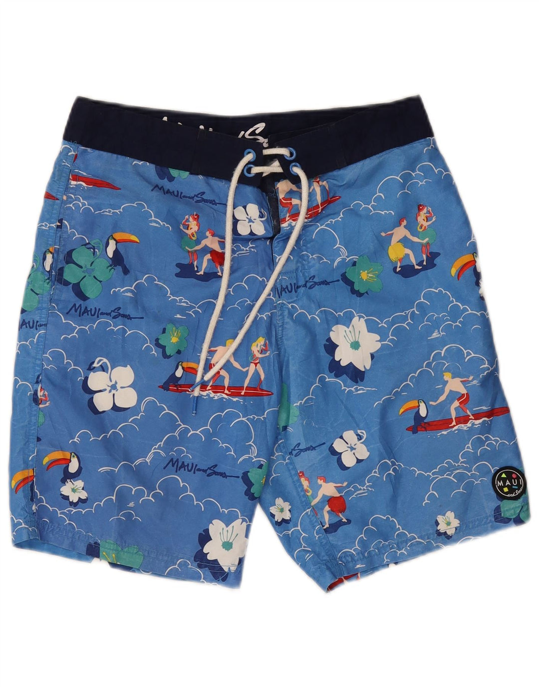 Maui and Sons Grafiske badeshorts til mænd, små blå blomsterpolyester