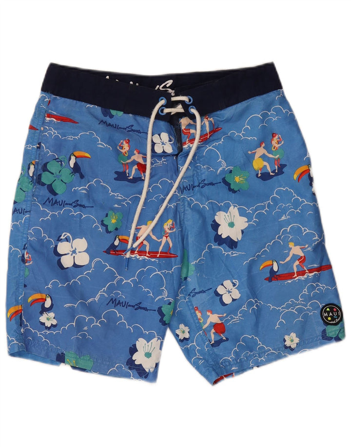 Maui and Sons Grafiske badeshorts til mænd, små blå blomsterpolyester