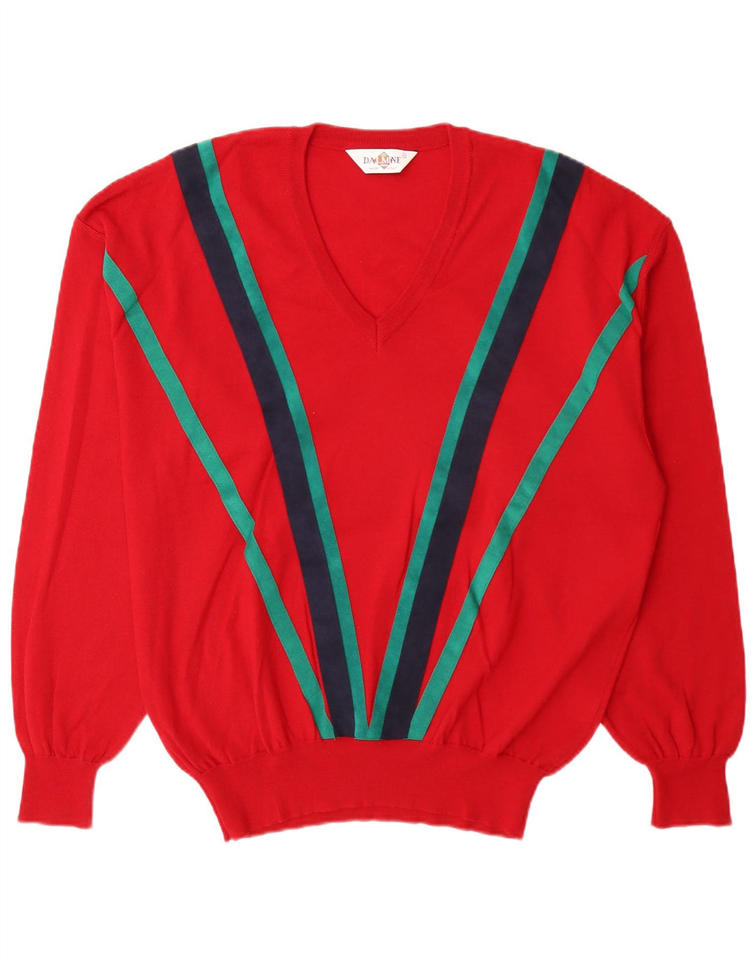 DALMINE Herre V-hals sweater IT 54 XL Rødstribet Virgin Wool