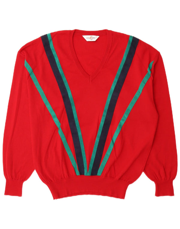 DALMINE Herre V-hals sweater IT 54 XL Rødstribet Virgin Wool