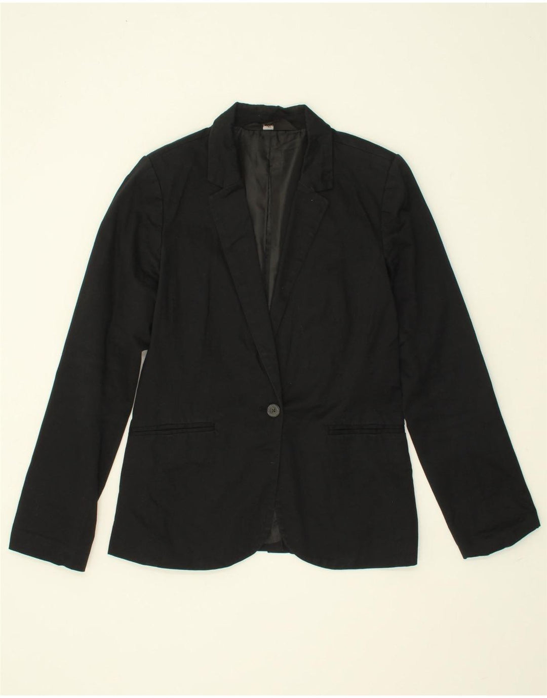 MOSSIMO Womens 1 Button Blazer Jacket UK 10 Small Black Cotton Vintage Mossimo and Second-Hand Mossimo from Messina Hembry 