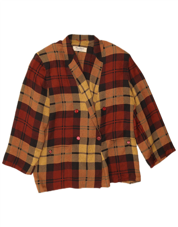 Max Mara Dame Dobbeltradet Blazer Jacket UK 14 Large Burgundy Check