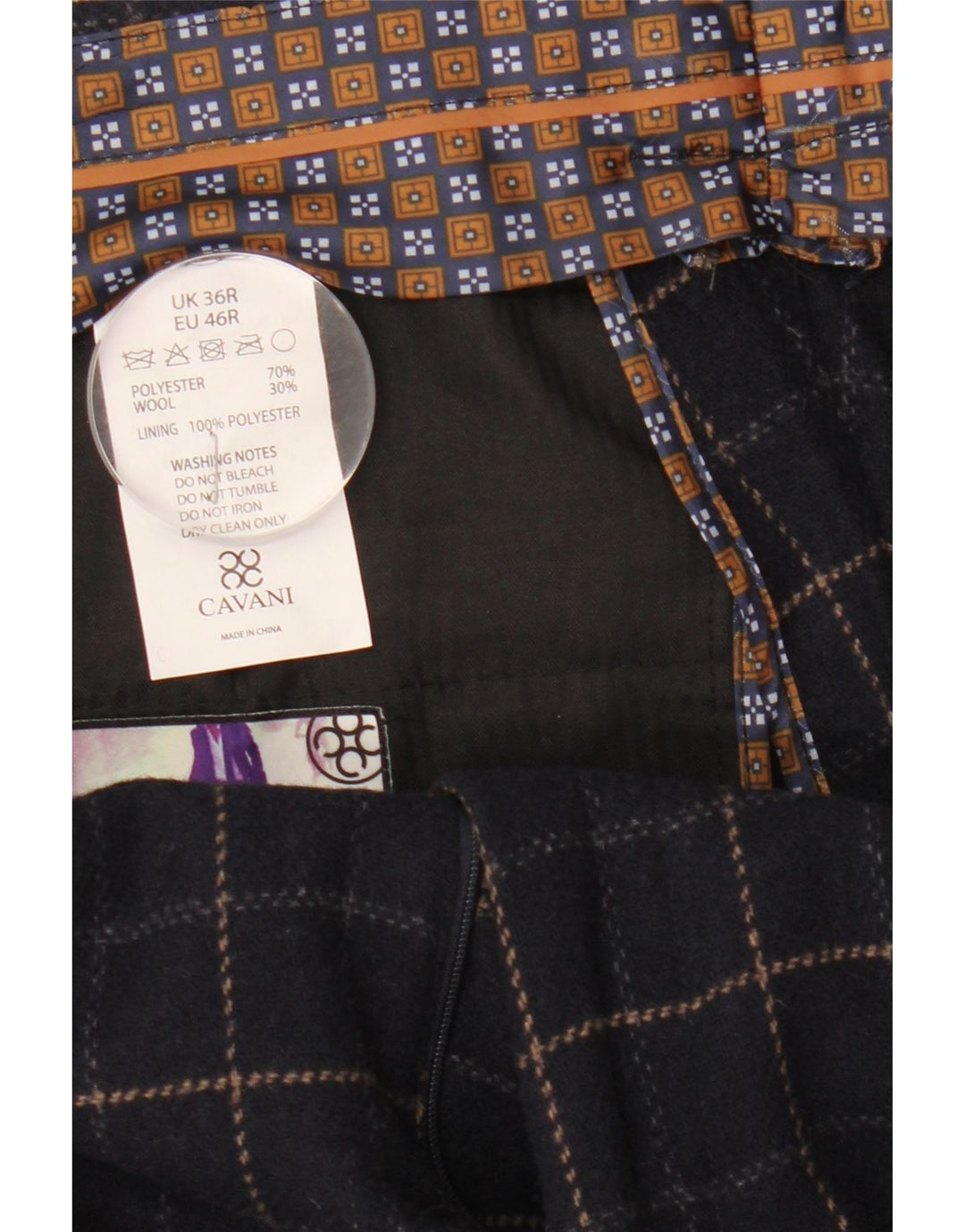 Cavani Herre 2-knap 2-delt jakkesæt UK 40 Large W38 L32 Navy Blue Check