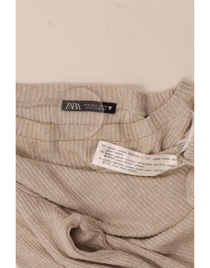 Zara Dame Top Langærmet UK 12 Medium Beige Viscose
