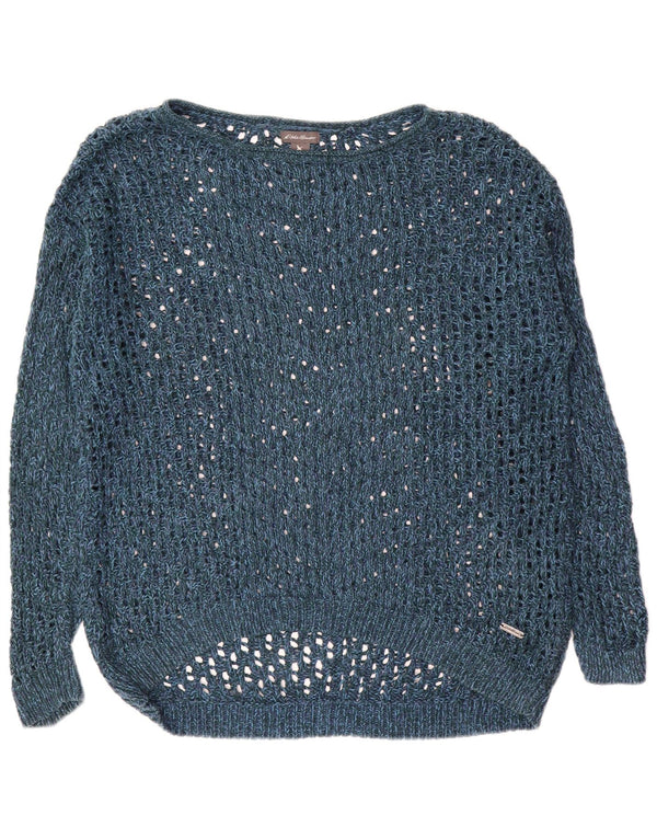 Eddie Bauer Dame Oversized Boat Neck Jumper Sweater UK 14 Medium Navy Blu