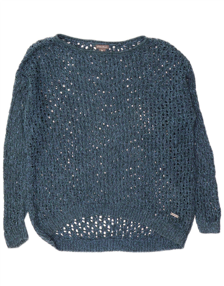 Eddie Bauer Dame Oversized Boat Neck Jumper Sweater UK 14 Medium Navy Blu